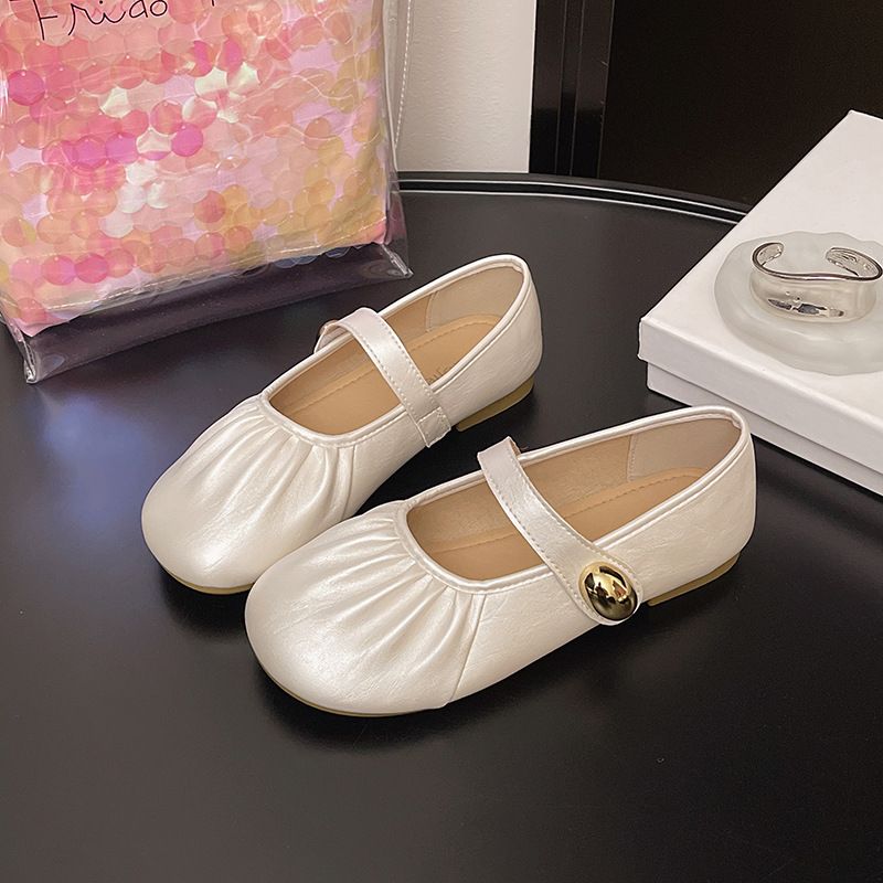 Vintage Round Head Grandma Shoes Women's Fashion Pleated One-word Buckle Mary Jane Single Shoes_vogvips.com