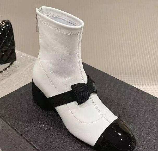 C Home Xiaoxiangfeng Bow Short Boots Women's Autumn And Winter French Versatile Coarse Heel Princess Style Back Zipper Single Boots_vogvips.com