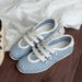 Retro Hollow Out Flat Trainers For Women Breathable Perforated Upper Three Velcro Strap Walking Casual Shoes_vogvips.com
