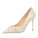 3739-38 French Style Ultra High Heels For Women Pointed Toe Ruched Bow Versatile Shallow Mouth Elegant Stiletto Pumps_vogvips.com
