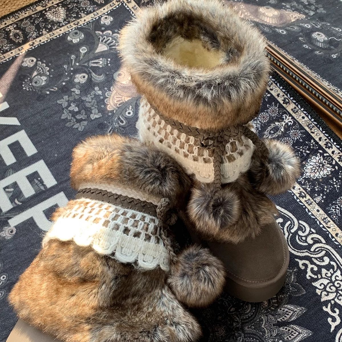 Women's Shoes Retro Versatile Fluffy Snow Boots For Women, Autumn And Winter New Style, Thick Sole, Fleece Lining, Extra Warm Cotton Shoes_vogvips.com
