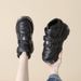 Women's Heavy Metal Thick Sole Low Top Punk Shoes Dark Black Motorcycle Boots Autumn Winter_vogvips.com