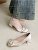 2026 French-style Gentle Skirt, Thick Heel, Shallow Opening Single Shoes, Women's Season, Bow Satin Square Toe High Heels_vogvips.com