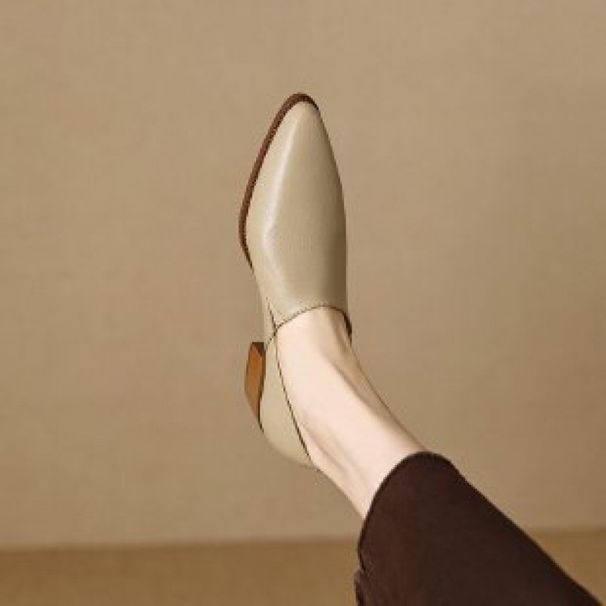 Foreign Trade Cross-Border Pointed Toe Slip-On Soft Leather Loafers For Women, Spring And Autumn New Versatile Chunky_vogvips.com