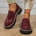 Women's Slip On Leather Shoes British Style Thick Soled Loafers Platform Spring Size 43_vogvips.com