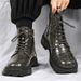 Men's Retro Chunky Sole Side-Zip Ankle Boots - Fashionable PU Leather Lace-Up Height Increasing Casual Boots_vogvips.com