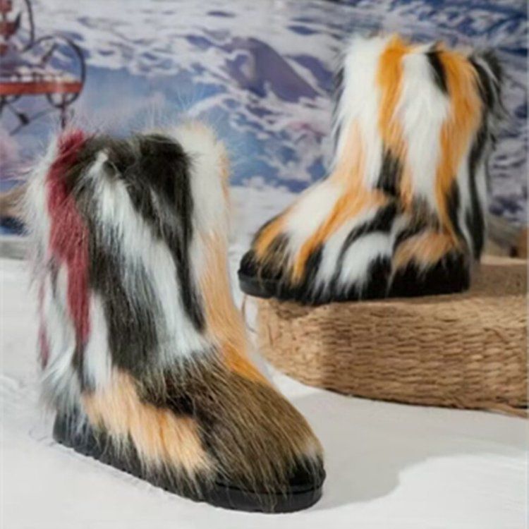 Women's Shoes Winter New Floral Long Plush Mid Calf Snow Boots Women's Foreign Trade Plus Size Furry Women's Boots_vogvips.com