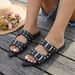 2026 New European And American Fashion Double Buckle Punk Style Rivet For Women Versatile Casual Comfortable Flat Beach_vogvips.com