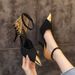 Women's Elegant Chain Detail Pointed-Toe Stiletto Pumps In Classic Black For Office & Evening Wear Pointed Toe And Stiletto Heel In Sexy Black._vogvips.com