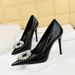 3391-K29 Fashionable High Heels With Thin Heels, Shallow Mouth, Pointed Toe, Lacquer Skin, Snake Pattern, Water Diamond_vogvips.com