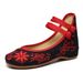Low Heeled Single Blue And White Porlain, Shallow Cut Cow Tendon Sole, Embroidered Fabric, Women's Mother's Shoes,_vogvips.com