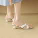 Cameido Women's Mid-heeled Fashion Slippers For Outdoor Wear With Square Toes, Open Toes, Rhinestone Straps And Thick Heels_vogvips.com