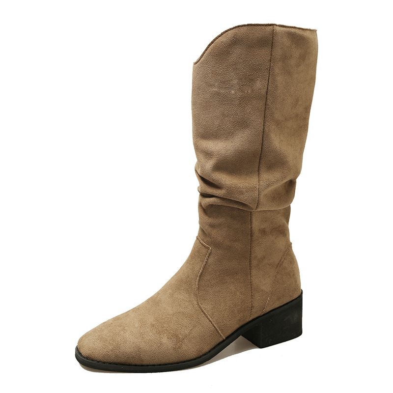 Pleated Slouch For Women 2023 New Spring And Autumn Thick Heel Over-the-Knee High Long Riding Boots_vogvips.com