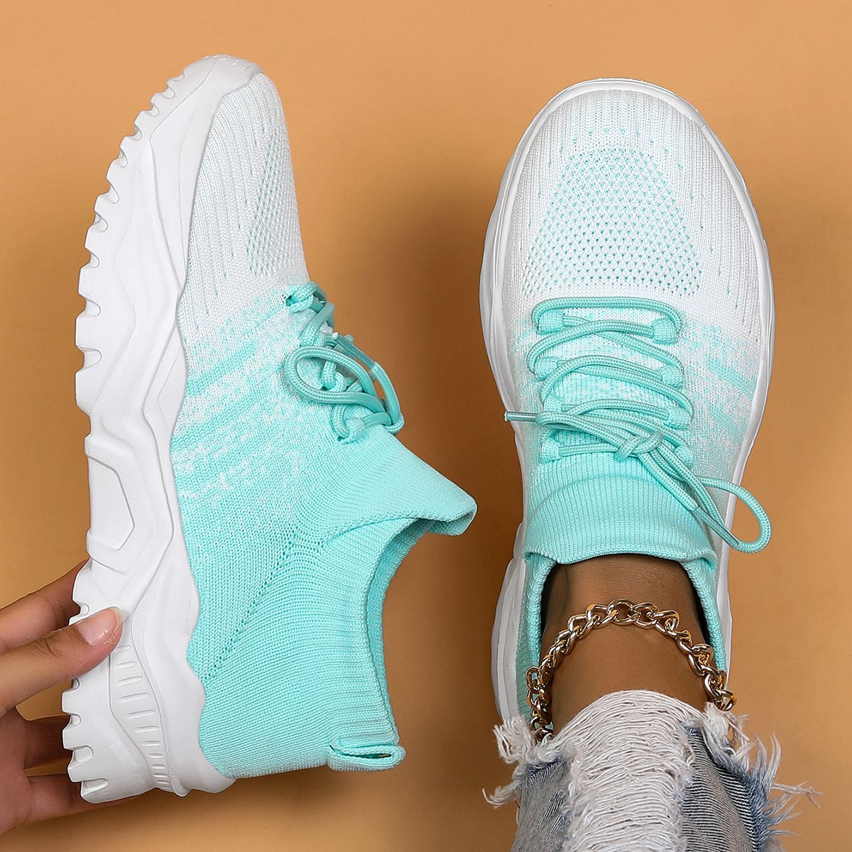 Large Size Sports For Women, Breathable Fly Knit Socks, One Foot Lazy Shoes_vogvips.com