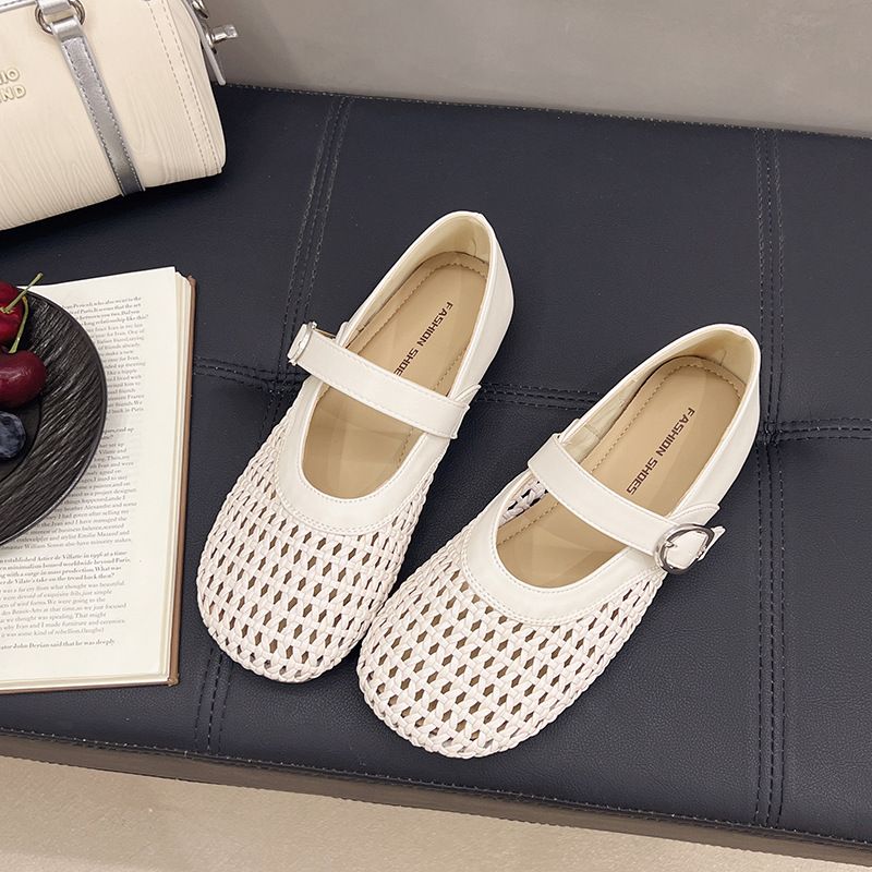 French Retro Mary Jane Shoes Fairy Style Versatile Breathable Hollow Word With Single Shoes_vogvips.com