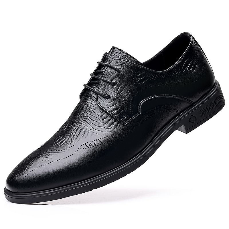 Euro Step Leather New Style Cowhide British Carved High-end Business Formal Derby Fashion Lace-up Youth Breathable Men's Shoes_vogvips.com
