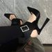 Elegant Women's High Sexy Stiletto Heels, 2025 Spring/Summer New Satin Pointed Single Shoes, Square Buckle Hollow Toe_vogvips.com
