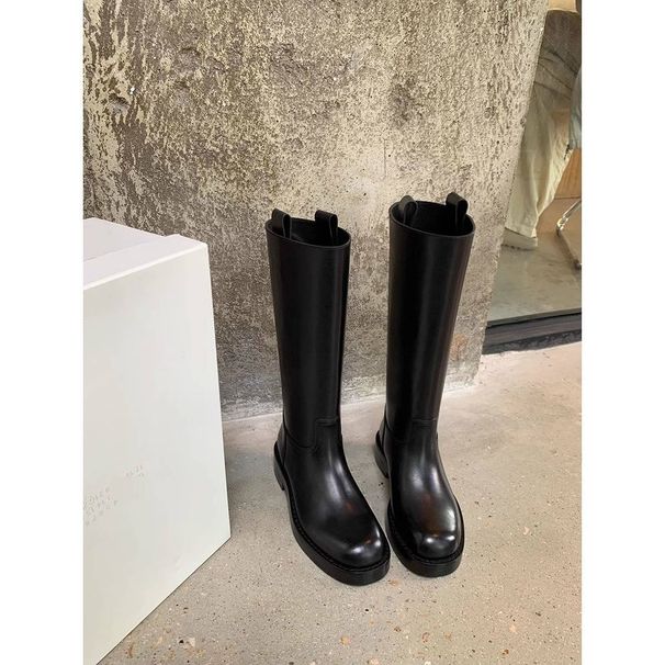 Collectible Cowhide Square Round Headed Boots Designer Womens Straight Tube High Rise Thick Soled Knight Boots For Women Winter Booties_vogvips.com
