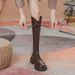 2025 Autumn Winter New Over-the-Knee V-Neck Long For Women Thick-Soled Brown British Style Height-Increasing Lace-Up_vogvips.com