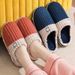 Bebealy Winter Plush Couple Cotton Slippers Confinement Soft Women Cotton Slippers Warm Non-slip Plush Home Men Cotton Slippers_vogvips.com