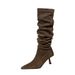2639-1 Women's Stiletto Heel Pleated Stack Stretch Pointed Toe Slim High-Tube Long Boots, Knight Boots_vogvips.com