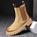 European Warm Series Autumn Winter Genuine Leather Yellow Men High Top Thick Sole Lightweight Martin Boots Casual Comfortable Elastic Slip-On_vogvips.com