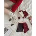 Women's Berry Red Knit Socks With Bow And Checkered Pattern, Medium Cuff, Breathable Cotton, All-Season Wear Polka Dot Stacked Socks_vogvips.com