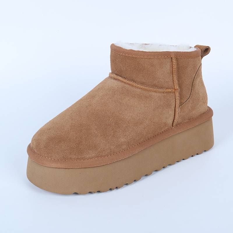 Sheepskin Integrated Snow Boots For Women In Winter, New Thick Soled Height Increasing Bread Shoes, Genuine Leather,_vogvips.com