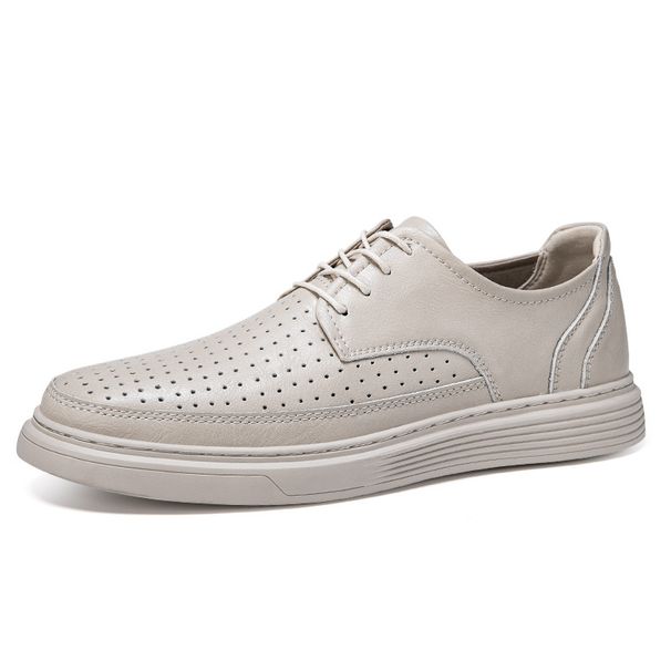 Inner Height-increasing Men's Shoes Casual Single Shoes Men's Board Shoes Genuine Leather Men's Low-top Men's Lace-up Leather Shoes_vogvips.com