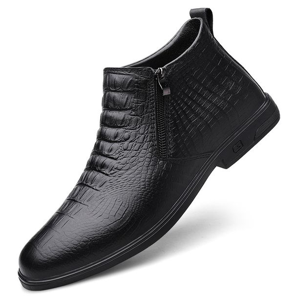 Men's Shoes Casual Leather Shoes Men's Soft-soled Lazy Shoes Warm Fleece Short Boots Medium Help Tooling Shoes Martin Boots_vogvips.com
