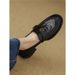Black Camellia Loafers 2024 Autumn New Soft British Style Slip-On Metal Buckle Thick Sole Single Small Leather Shoes_vogvips.com