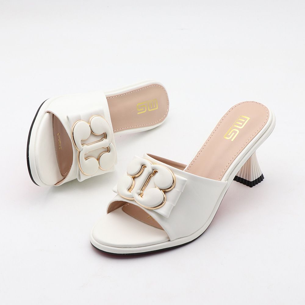 MS Women's Summer Sandals - Elegant Round Toe High Heels, Comfortable PU Upper & Rubber Sole, Versatile For Parties & Daily Wear (Black/White)_vogvips.com