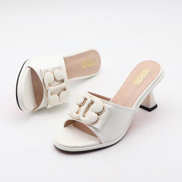 MS Women's Summer Sandals - Elegant Round Toe High Heels, Comfortable PU Upper & Rubber Sole, Versatile For Parties & Daily Wear (Black/White)_vogvips.com