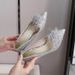 968-A6 New French Pointed Women's High Heel Waterproof Platform Shining Pearl Flower Wedding Shoes Shallow Mouth Not_vogvips.com