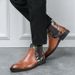 New Style Stylish Personalized Jacquard Chelsea Boots Fashion Flower Blooming Wealth Embroidery Men's Boots Brown Retro Gentleman's Leather Boots_vogvips.com