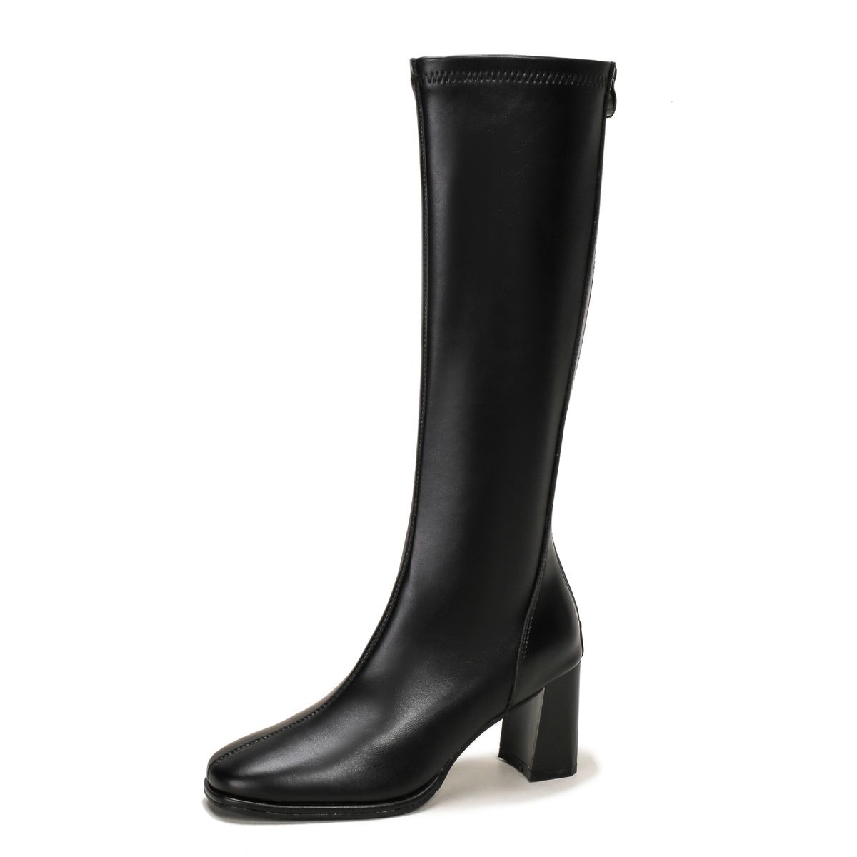 Gomeini Korean Style 2024 Versatile Square Toe High Heel Stretch Slim Over-the-Knee Long Boots For Women 818-A_vogvips.com