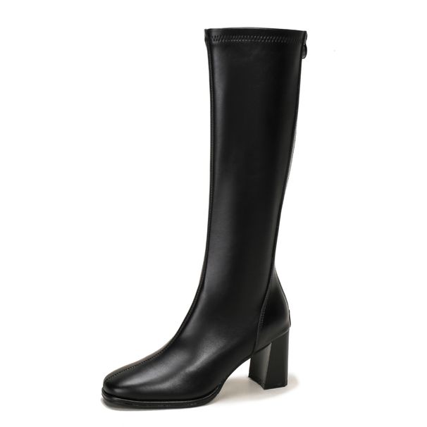 Gomeini Korean Style 2024 Versatile Square Toe High Heel Stretch Slim Over-the-Knee Long Boots For Women 818-A_vogvips.com