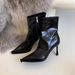 2024 Autumn Pointed Toe Patent Leather Fashion Slimming Short Women's Style Side Zipper Thin High Heel Slim Bare Boots_vogvips.com