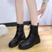 British Style Martin For Women Front Lace-up Thick Sole Round Toe Solid Color Short Fashion Womens Boots_vogvips.com