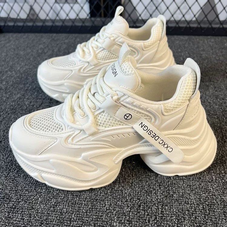genuine Leather Breathable Height-increasing Dad Shoes For Petite Women, Thick-soled Women's Mesh_vogvips.com