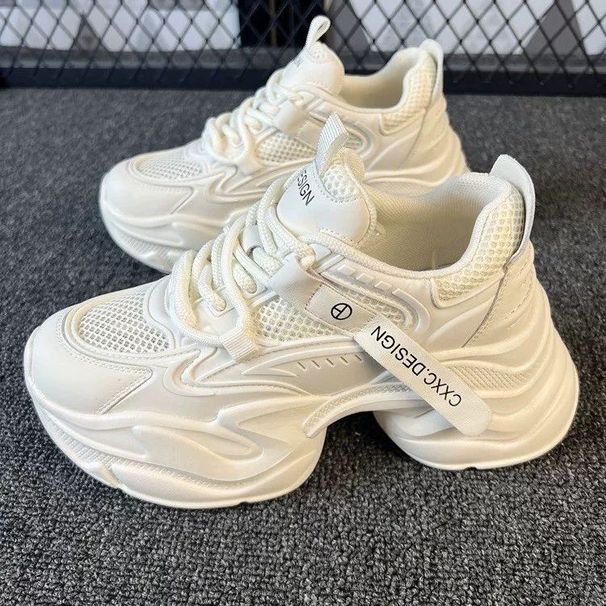 genuine Leather Breathable Height-increasing Dad Shoes For Petite Women, Thick-soled Women's Mesh_vogvips.com