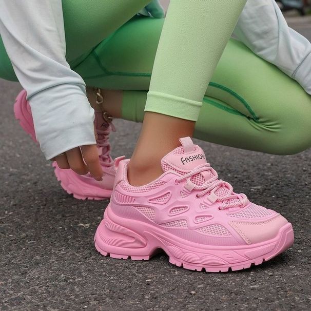 2024 Autumn New Dad Korean Edition Round Head Thick Bottom Increased Casual Lace Sports Women's Shoes Trendy_vogvips.com
