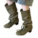 Women's Shoes Retro Lace Up New Niche Design Trouser Boots Thick Heel Thick Soled Long Boots Not Above The Knee Pointed Lace Up Knight Boots_vogvips.com