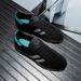 Black Suede White Stripe Retro Low Top Sneakers With Cyan Heel Detail_vogvips.com