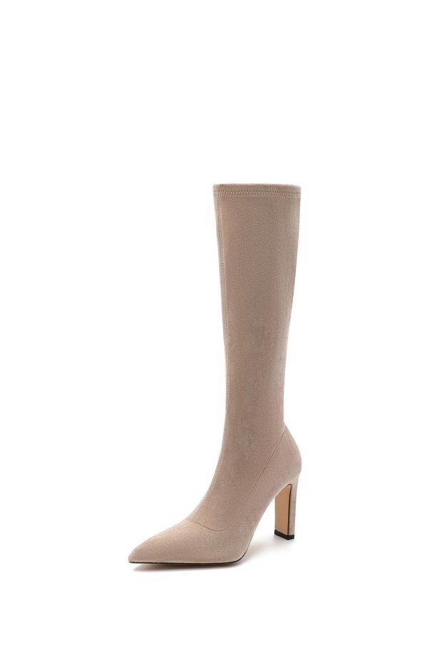 High For Women, Autumn And Winter New Style, Suede Stretch Slim B, Pointed Toe Chunky Heel Over-the-Knee Long Sock_vogvips.com