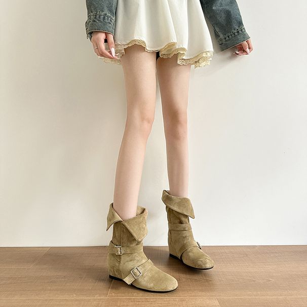 Exclusive Edition ~ Niche New Short For Women 2024 Autumn Winter Turn-down Collar Buckle Strap Hidden Wedge Fashion_vogvips.com