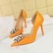 Women's Shoes Super High Heel Fine Heel Patent Leather Shallow Mouth Pointed Head Square Rhinestone Buckle Single Shoes Women_vogvips.com