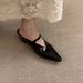 French Style Hidden Wedge Half Slippers For Women, One-Word Buckle Patent Leather Pointed Toe Single Shoes, Versatile_vogvips.com