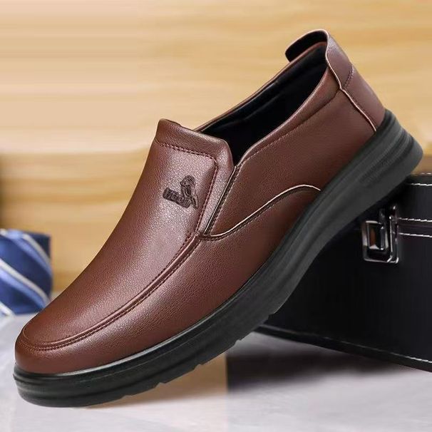 Business Casual Leather Shoes Men's Slip-On Anti-Slip Soft Bottom Breathable Round Toe Adult Footwear Comfortable_vogvips.com
