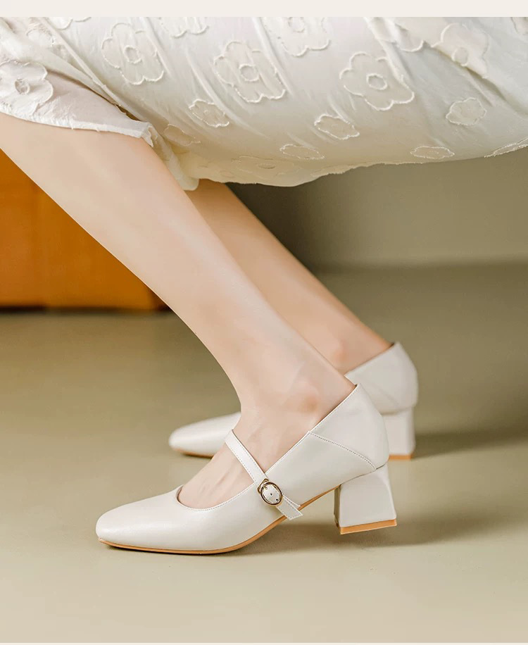 MTX 2025 Spring Summer New French Style Gentle Square Toe Mary Jane Shoes For Women With Chunky Heels And Skirts_vogvips.com